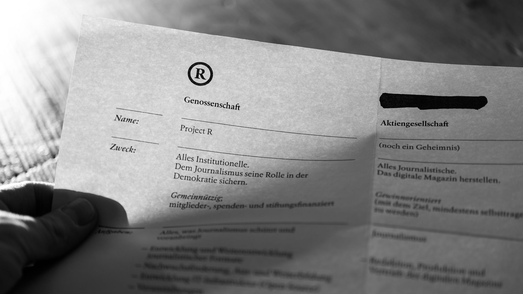 Konzernmodell: Genossenschaft (Project R) und Aktiengesellschaft (Name noch ein Geheimnis)